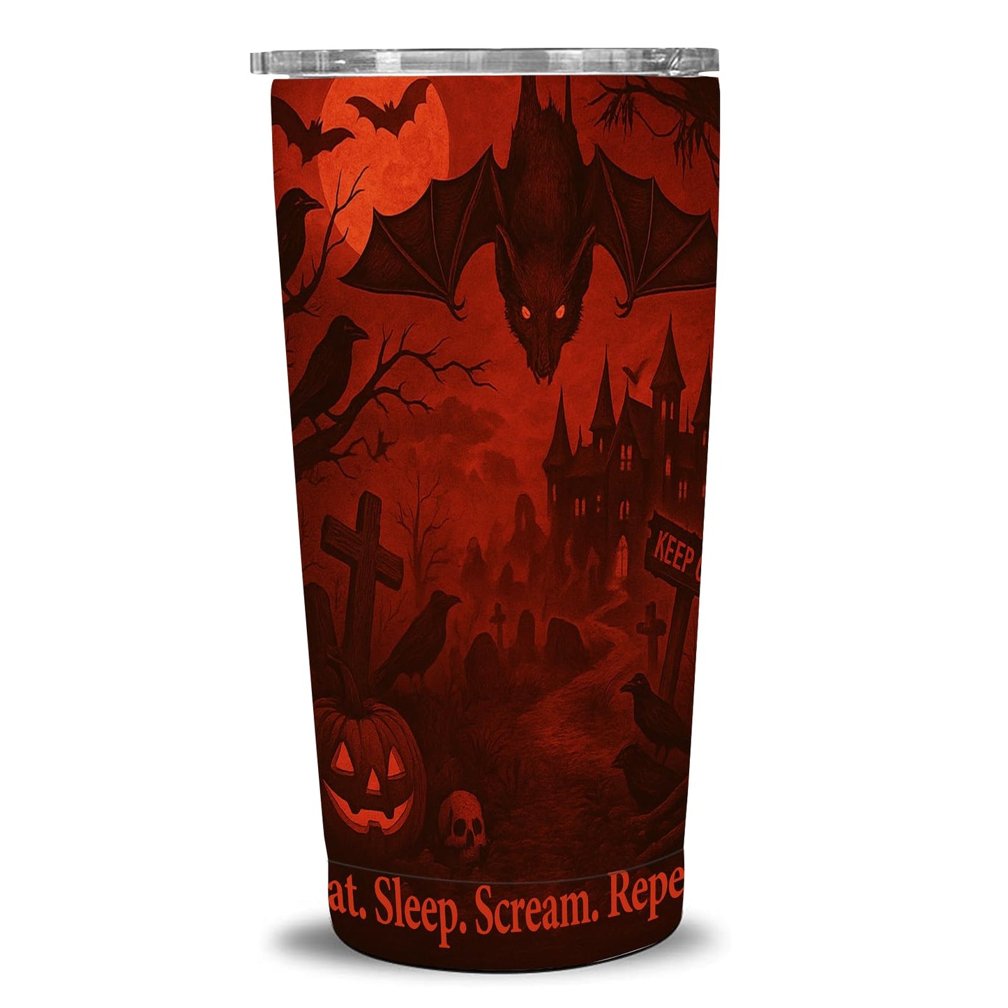 TWILFLNEX Halloween 20 Oz Tumbler With Straw Lid, Stainless Steel Insulated Travel Mug, Spooky Bats Haunted House Gothic Art, Pumpkin Skull, Car Cup Holder Friendly