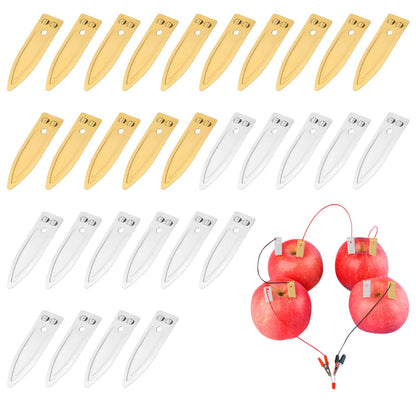 PartyKindom Copper and Zinc Electrode Strips 30 Pcs Anode Sheet Set for Fruit Battery Experiment Supplies School Science Projects Home Teaching 1.57 X 0.51 X 0.03 in