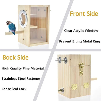 Bird Nest Box Parakeet Breeding Nest Box Bird Nest House Wooden Acrylic Transparent Breeding Box for Finch Lovebirds Cockatiel Budgie Conure Parrot