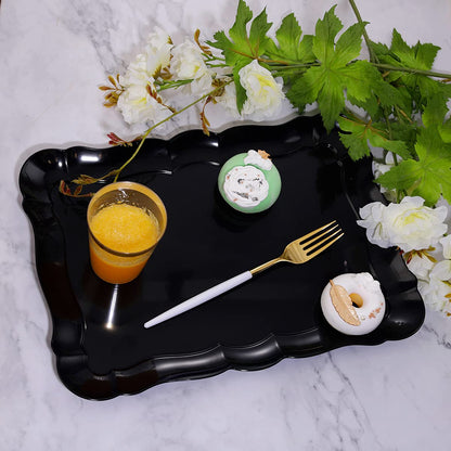 BBG 6 Pack Black Plastic Serving Trays, 15" x 10" Party Platters and Trays, Rectangle Black Plastic Serving Trays, Dishwasher Safe Reusable Platters Set, Plastic Trays for Party