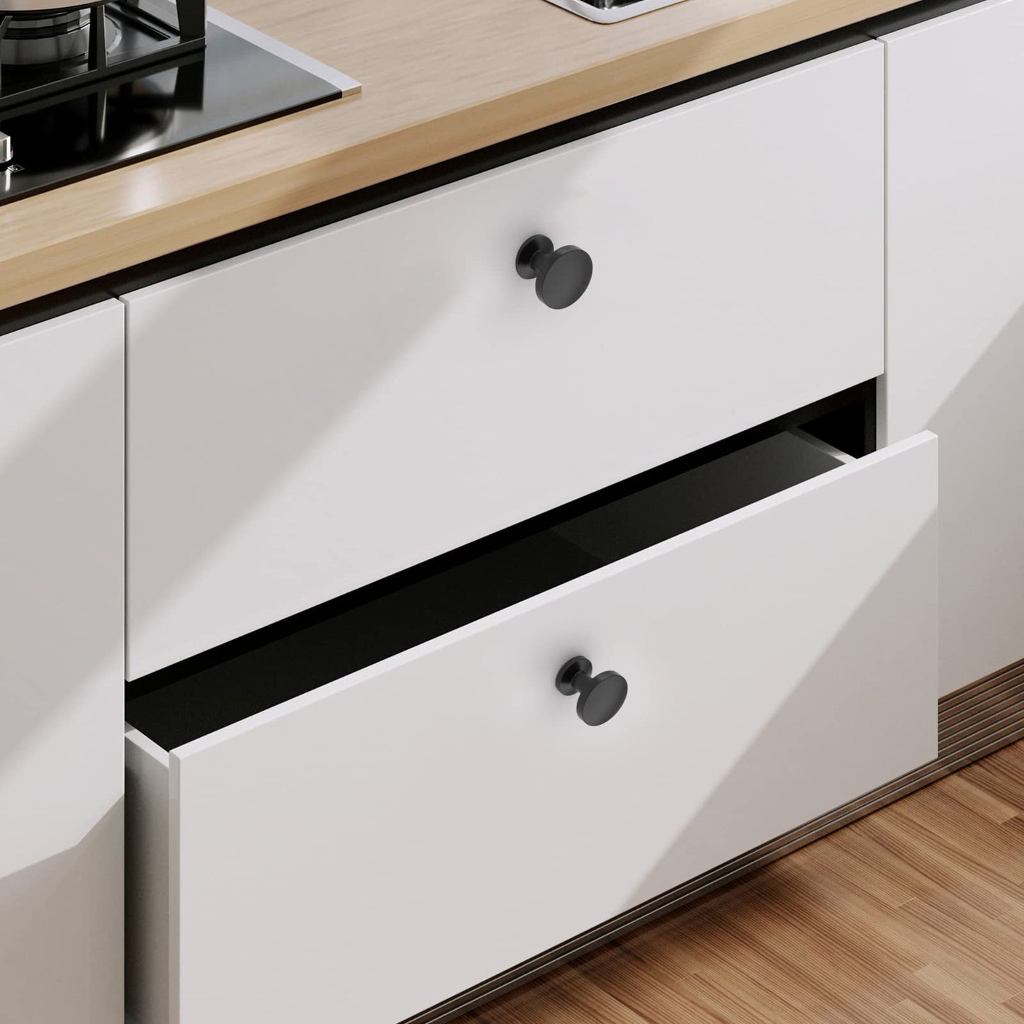 9BUILD 10 Pack 1.2 Inch Round Matte Black Drawer Knobs for Cabinets & Dressers