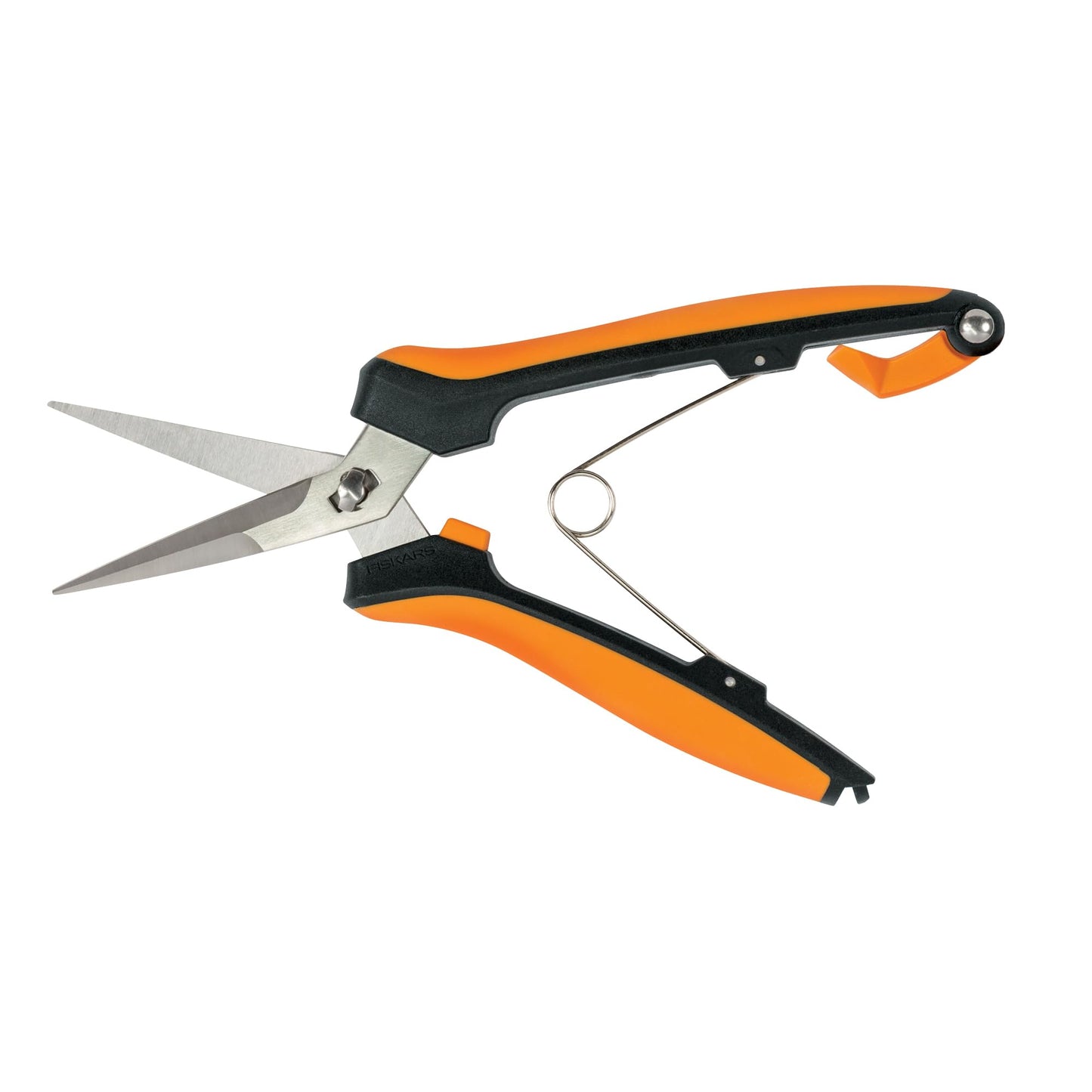 Fiskars Curved Micro-Tip Pruning Snips - 6" Garden Shears with Sheath and SoftGrip Handle - Yard and Garden Tools - Orange/Black