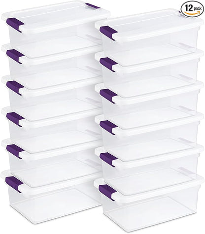 Sterilite 12-Pack ClearView Latch Box, Stackable Organizer Bins with Lids, 15 Quart - Clear Plastic Organization Containers for Closet, Bedroom, Shelving Units and Home or Office Storage