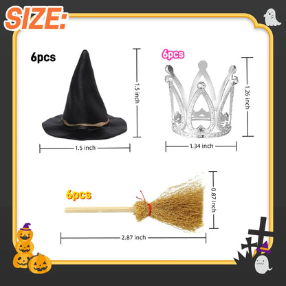 XLENGO 18 Pcs Witch Birthday Cupcake Toppers, Witch Hat Cake Topper Crown and Broom Cake Decorations for Witch Themed Birthday Party Supplies