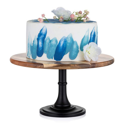 NUPTIO Cake Stand Cupcake Display: Wedding Cup Cake Pedestal Stands Round Acacia Wood Dessert Riser Cookie Serving Tray Vintage Pie Plate Holder Farmhouse Halloween Christmas 11.81 Inch/30cm