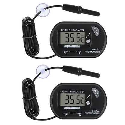 2Pack Digital Aquarium Thermometer with Large LCD Display, Reptile Thermometer for Vehicle, Terrarium, Fish Tank, Refrigerator