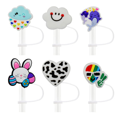 Gibleitz Random Different 10mm Straw Cover Caps for Tumbler Cup,40PCS Mixed Cute PVC Straw Toppers, Dust-Proof and Reusable,Party Gifts