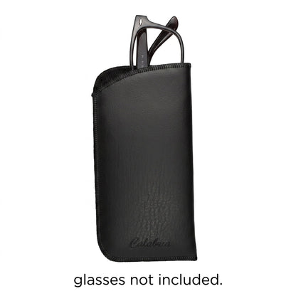 Calabria Slim Faux Leather Eyeglass Case Soft Slip-In Design [Black without Clip - 1 Pack] | Compact Protective Pouch | Soft Case for Glasses | Lightweight Sunglass Storage