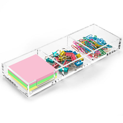 WORHE Sticky Note Holder 3 In 1 Clear Acrylic Self-Stick Memo Pads Holders Desk Organizer for School Office Home, Post Pop Notes Dispenser for 3"X3" Note Pads (BQ211)