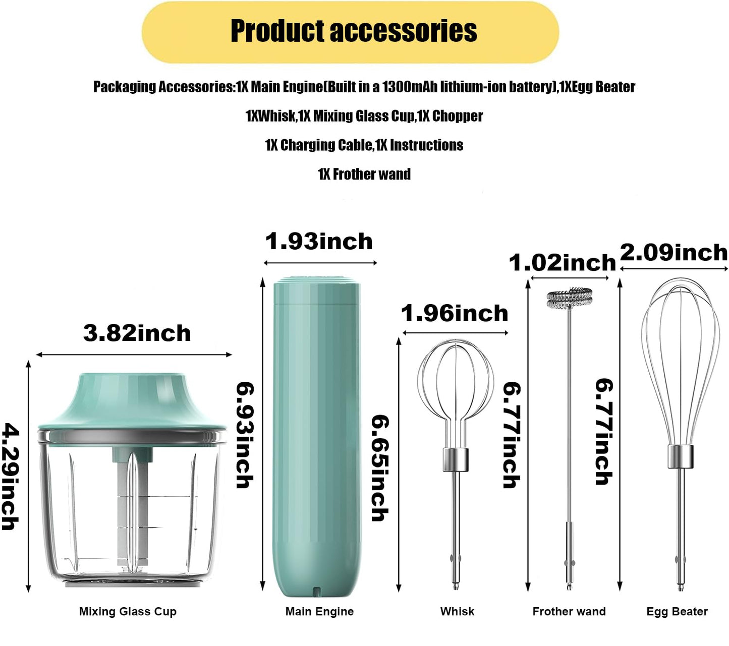 4-in-1 Electric Hand Mixer, Electric Whisk, Mini Onion Chopper 10Oz, Small Cordless Hand Blender, Milk Frother Wand for Coffee, Matcha, 4 Speed Rechargeable Food Processor for Baby Food Maker