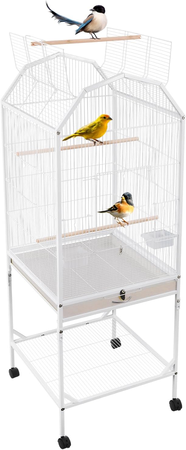 Birdcage Open Top 54 Inch Birdcages with Pull-Out Tray, Rolling Bird Cages with Wheels for Parakeets, Parrot, Cockatiel, Pigeon, Finch Cage(White)