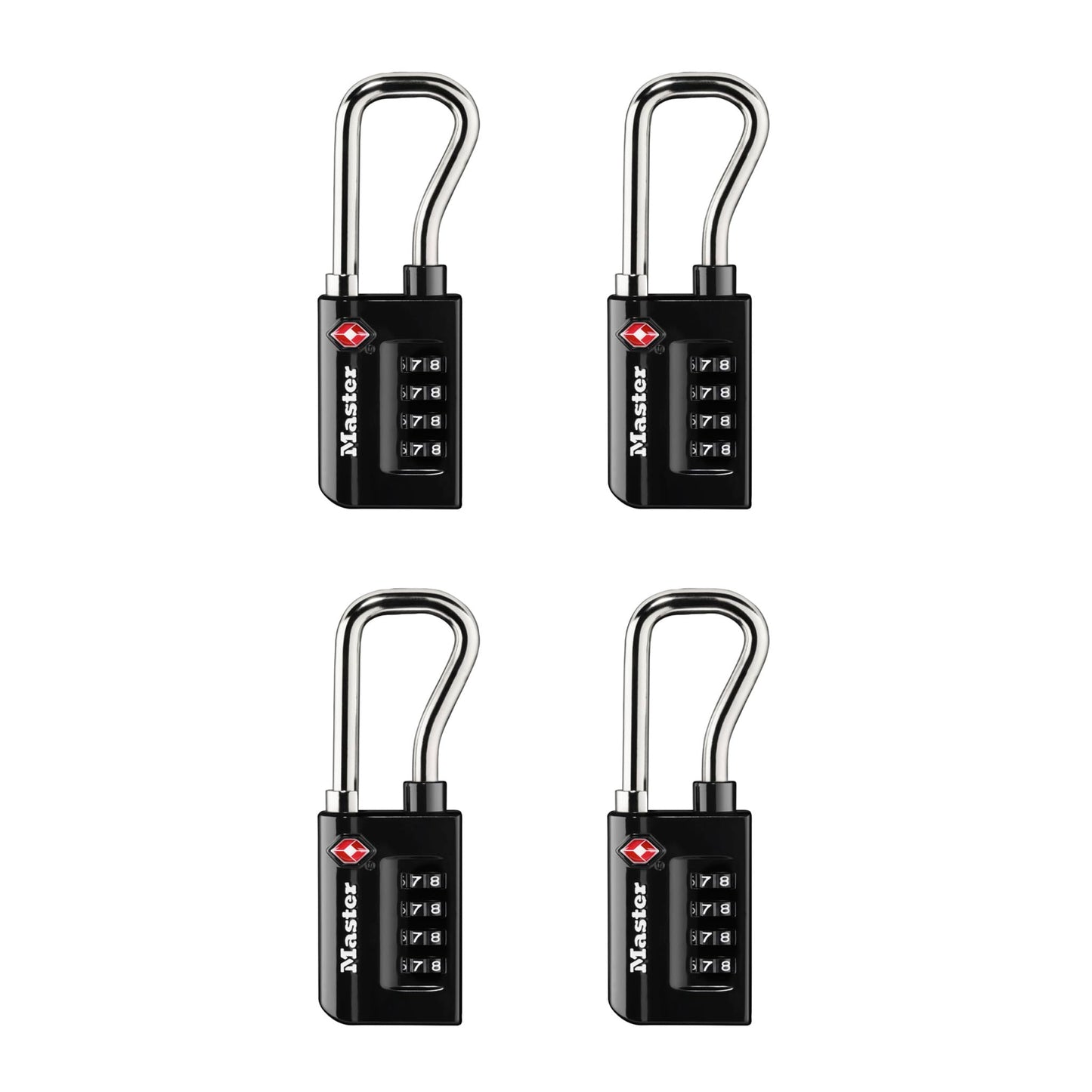 Master Lock Padlock, Set Your Own Combination TSA Accepted Luggage Lock, 1-5/16 in. Wide, Black, 4 pk, 4696EC4