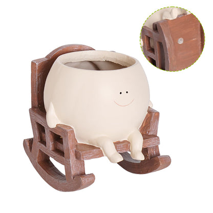 UMESONG Smily Face Planter Pot Cute Resin Flower Head Planters for Indoor Outdoor Plants Unique Sitting Rocking Chairs Succulent Pots for String of Pearls Plant Live Gift Ideals with Drainage Hole