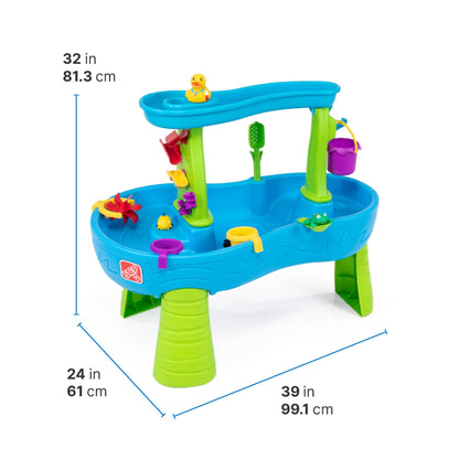Step2 Rain Showers Splash Pond Water Table, Kids Water and Sand Activity Sensory Playset, Summer Outdoor Toys, 13 Piece Water Toy Accessories, For Toddlers 1.5+ Years Old, Blue & Green