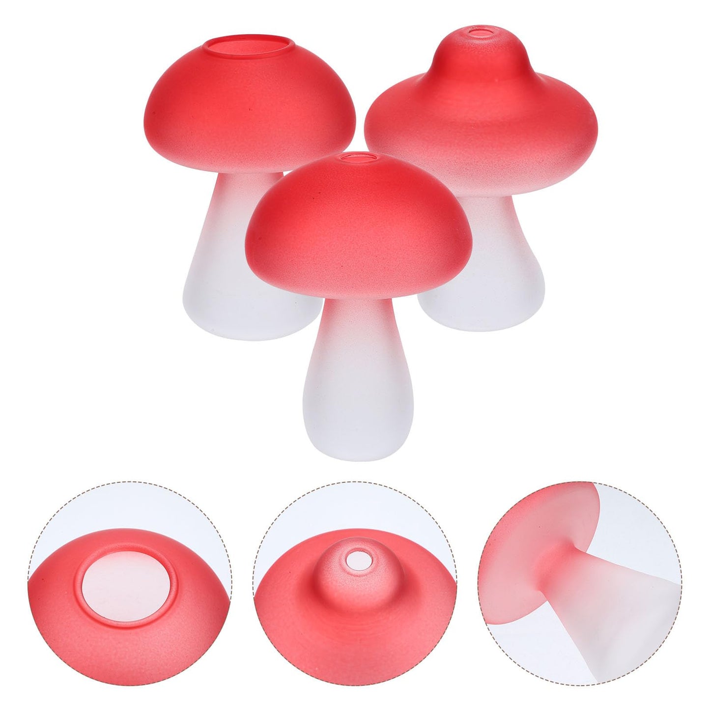 HEANUJJ Glass Mushroom Vases 3pcs Set, Red Small Decorative Glass Terrarium Vases for Hydroponic Plants, Creative Desktop Flower Centerpiece for Home and Office Decor