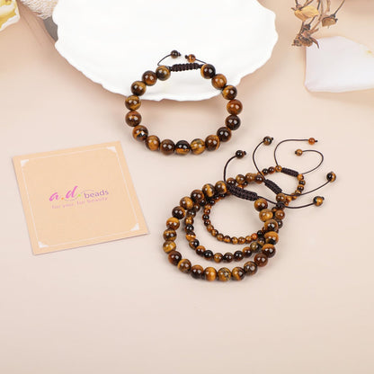AD Beads 4mm Yellow Tiger's Eye - Courage and Confidence - Handmade Natural Stone Crystal Bracelet with Adjustable Macrame String - Yoga Healing Power Energy Gifts for Men and Women