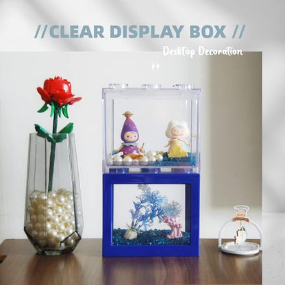 Small Betta Fish Tank, Stackable Mini Fish Tank Aquarium Tank Kit, 3/5 Gallon Rectangular Fish Bowl with Aquarium Gravel Decoration, Tiny Cube Tank for Seaweed Balls Sea Monkeys