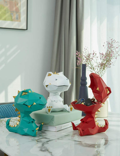 HAUCOZE Dinosaur Candy Dish Cookie Jar Storage Statue Modern Home Decor Sculpture Table Centerpiece Gift for Living Room Red 7.5 Inch