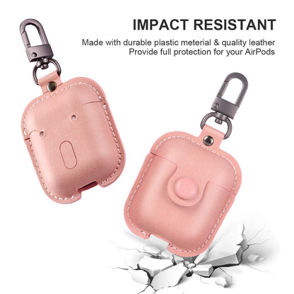 Maxjoy for AirPods 1/2 Case, Premium Leather Protective Cover for AirPods 1st & 2nd Generation with Keychain, Ear Hooks, Anti-Lost Strap and Watch Band Holder, Pink