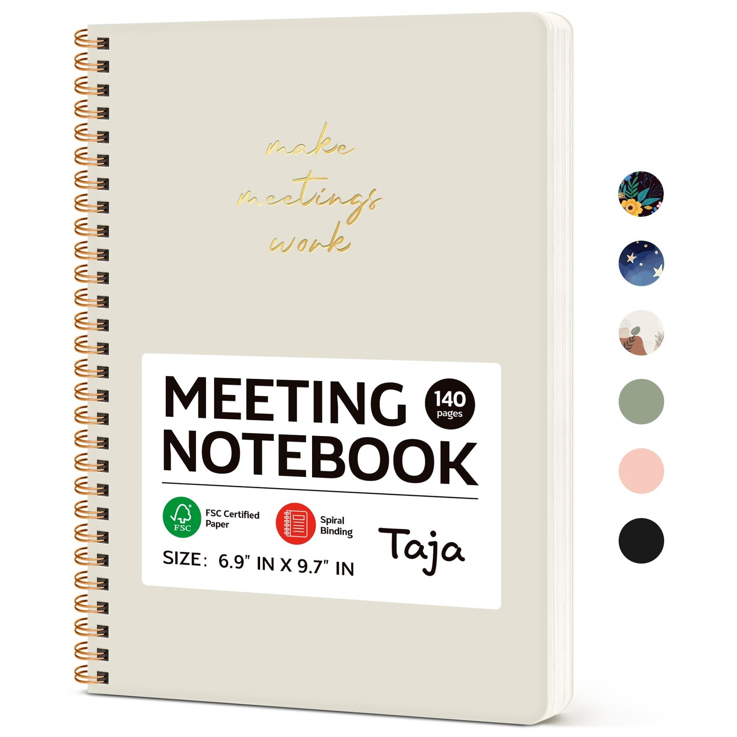 Meeting Notebook for Work Organization - Work notebook with action items, Meeting Minutes Planner Notebook, Perfect Office Supplies for Men & Women - Beige