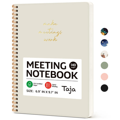 Meeting Notebook for Work Organization - Work notebook with action items, Meeting Minutes Planner Notebook, Perfect Office Supplies for Men & Women - Beige