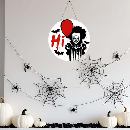Halloween Welcome Sign Halloween Horror Characters Wooden Door Hanger Funny Window Wall Decor 12×12in