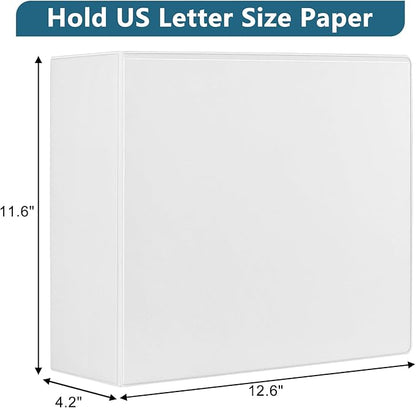 CIXILDTS 4-Inch 3 Ring Binder, Standard 4" Slant-D Ring Binder Fit Letter Size Paper, Presentation View Binders, White, 2-Pack