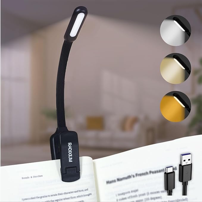 Rechargeable Book Light - 9LED Vertical Reading Light w/ 9 Color Temp, Stepless Dimming, 50H Battery, USB-C, Clip & Magnet - Gift for Book Lovers