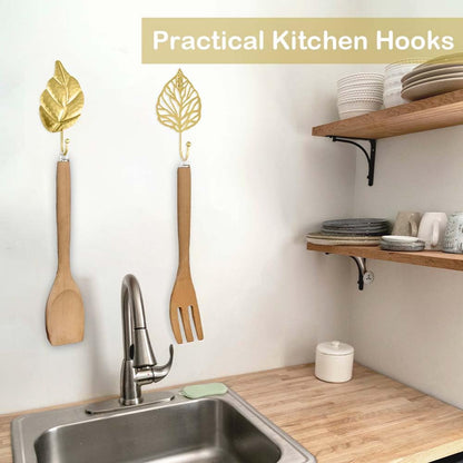IUMLXJO 7pcs Leaves Wall Hooks for Hanging Heavy Duty, Gold Iron Decorative Hooks for Coat Towel Hat Wall Mount Hangers Racks for Bathroom, Kitchen, Door, Wardrobe, Farmhouse (Include Screws)