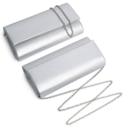 DETARA Women Evening Bag Vegan Leather Clutch Purse Shoulder Crossbody Envelope Bag for Party Wedding Prom Bridal (Silver 1818)