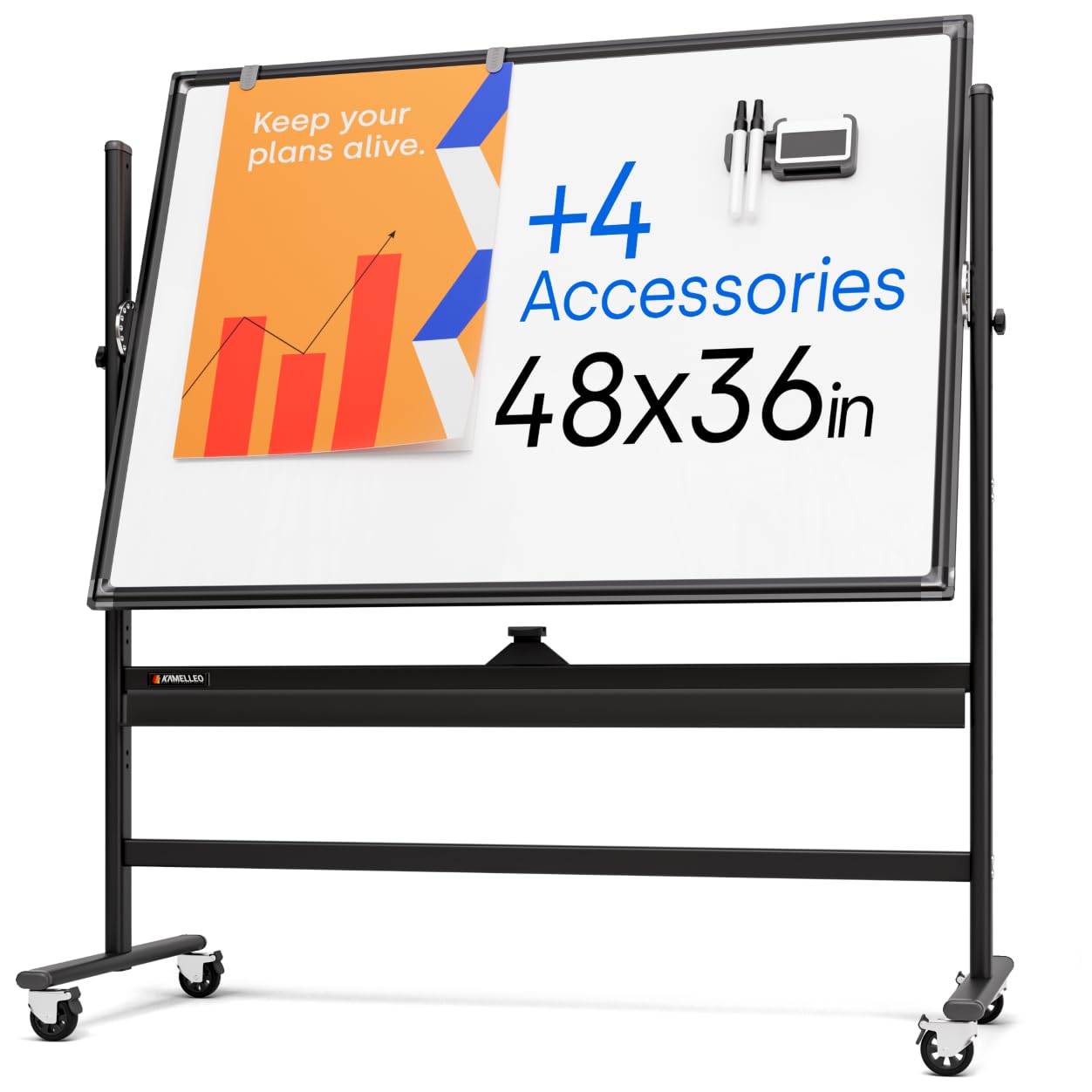 Rolling Dry Erase Board 48 x 36 - Large Portable Magnetic Whiteboard with Stand - Double Sided Easel Style Whiteboard with Wheels - Mobile Standing White Board for Office, Classroom & Home