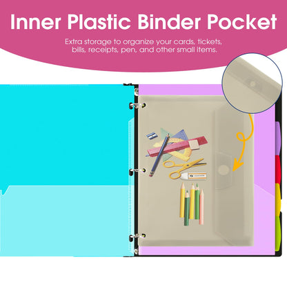 INFUN 1 Inch 3-Ring Telescoping Project Organizer Binder-2PCS,13 Pocket, Customizable Front Cover, 5 Colors Pocket Divider and Plastic Binder Pocket，225 Sheet Capacity-White