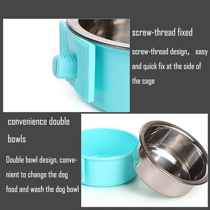 Luck Dawn Crate Dog Bowl, Stainless Steel Removable Hanging Food Water Bowl Crate Coop Cup,Pet Cage Bowls with Bolt Holder for Dog, Puppy, Cat, Rabbit, Bird,Small Animals (Small (Pack of 3))