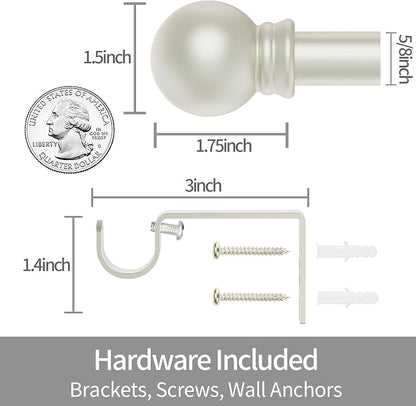 Thestoa Nickel Curtain Rods for Windows 30-46 Inch, 5/8" Stainless Steel Small Curtain Rod for Bedroom, Living Room,Kitchen,Farmhouse