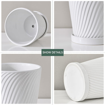 Ton Sin Plant Pots,White 6 Inch Flower Pots for Plants,Ceramic Planter with Drainage Holes,Indoor Planter Pots with Saucer,Outdoor Garden Pots (White, 4 Pack)