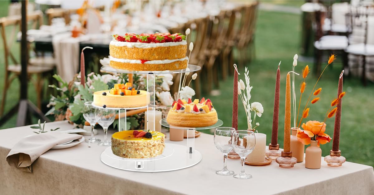 YestBuy Cupcake Stand, Round Cake Stand, 4 Tier Cupcakes and Cakes Comb for 8-12 Inch Cakes, Tiered Cupcake Tree Tower, Clear Dessert Display Stand for Dessert Table Wedding Birthday Party