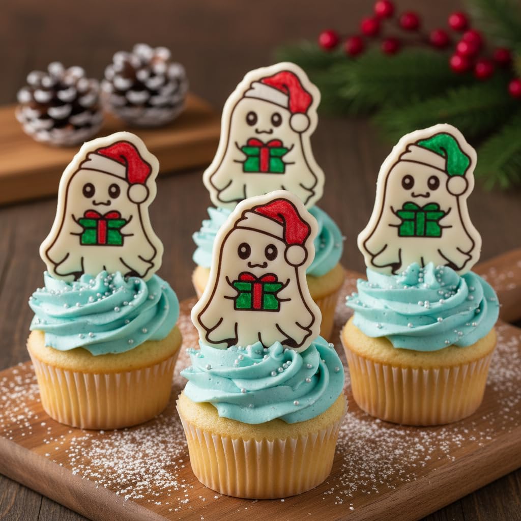 BAKERLOGY Christmas Ghost Mini Cookie Cutter and Stamp Set – Cute Kawaii Fondant Embosser, Cupcake Topper for Festive, Holiday, Winter Baking Decoration Tool