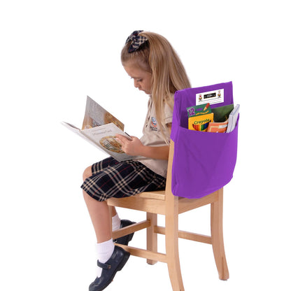 Seat Sack Small Chair Storage Pocket - 12 Inches, Purple - Perfect Organizer for Classroom Chairs, Durable and Spacious Chair Pocket for Classroom Storage and Organization