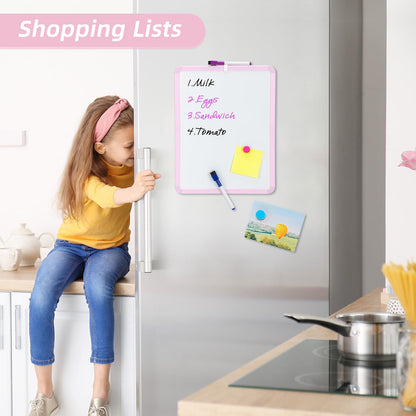 VUSIGN Small White Board Dry Erase, 14'' x 11'' Magnetic Dry Erase Board, Mini Whiteboard with Markers for Students, Fridge, Wall, Locker, Pink