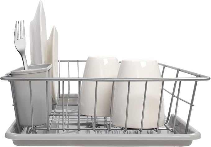 Sweet Home Collection 3 Piece Dish Drainer Rack Set, 12" x 19" x 5", Silver