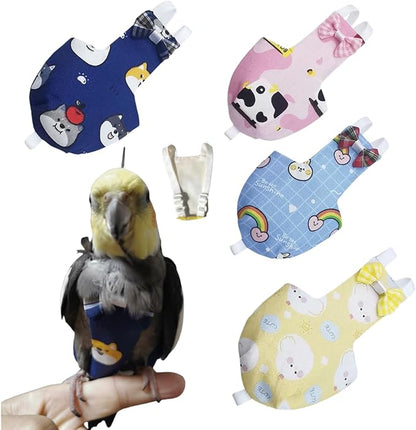 Bird Diaper Protective Parrot Nappy - 4 Pack, Reusable Flight Suit with Waterproof Inner Layer, Adjustable Shoulder Straps, Washable Cute Urine Wet Suit for Parakeet Conure (Sulphur-Crested Cockatoo)