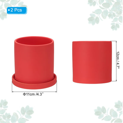 PATIKIL 4.3 Inch Ceramic Plant Pots, 2 Pack Modern Flower Planters with Drainage Holes and Tray for Decorate Home Indoor Plants Succulent Herb, Red