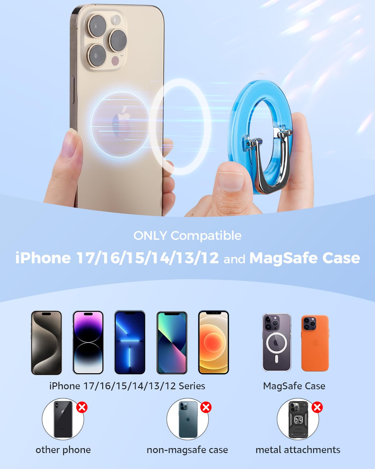 SUPERONE for MagSafe Phone Grip, Adjustable Magnetic Phone Ring Holder Removable Finger Phone Ring Kickstand Compatible with MagSafe Accessories Only for iPhone 17 & 16 & 15 & 14 & 13 & 12 Series