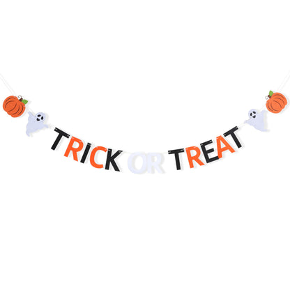 Halloween Trick or Treat Banner- Ghost &Pumpkin Banner for Party Supplies,Hallows Eve Happy Halloween Party Decor Supplies