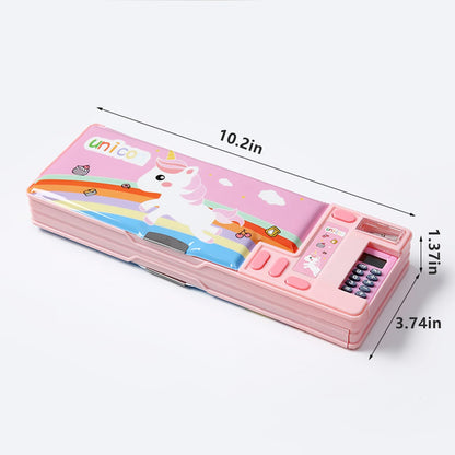 Ristpal Pop Up Multifunction Pencil Case, Cute Cartoon Pen Box Organizer Stationery with Calculators, Sharpener, Schedule, School Supplies, Best Birthday Gifts for Kids Teens (Pink)