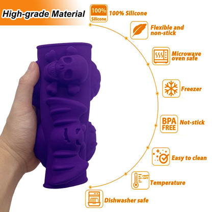 2 Pack Halloween Silicone Molds 6 Cavity Halloween Themed Molds Baking Mould Tray DIY Baking Tool for Aromatherapy Candles Chocolate Pudding Dessert Jelly Soap Cupcake Topper for Halloween Party Treat