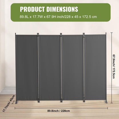 VEVOR Room Divider, 4 Panel Room Dividers and Folding Privacy Screens, Fabric Partition Room Dividers for Office, Bedroom, Dining Room, Study, Freestanding, Grey
