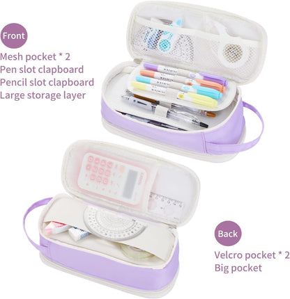 Dugio Big Pencil Case for Girls Teens Kids Zipper Pencil Pouch with Handle Organizer Pencil Bag Aesthetic Pencil Pen Case for School Purple