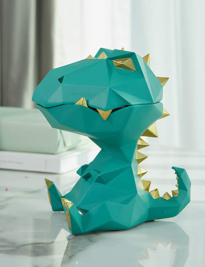 HAUCOZE Dinosaur Candy Dish Cookie Jar Storage Statue Modern Home Decor Sculpture Table Centerpiece Gift for Living Room Green 7.5 Inch