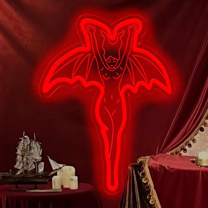 Devil Neon Sign – Vampire Neon Sign for Spooky Halloween Gothic Decor, LED Wall Light for Party & Home Decoration12.8 * 16.4 Inch
